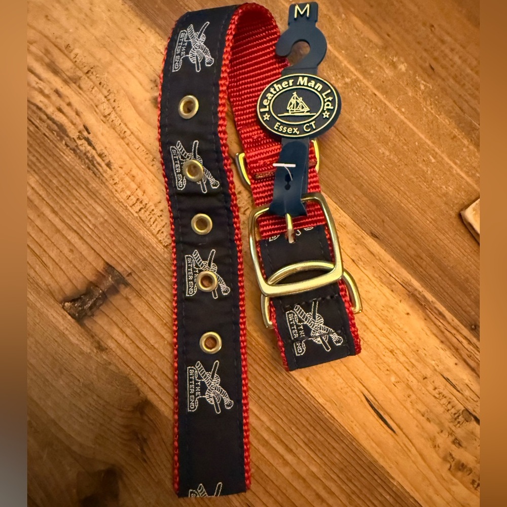 Red Navy Dog Collar Gold Accents Size M Nautical The Bitter End Knot nautical